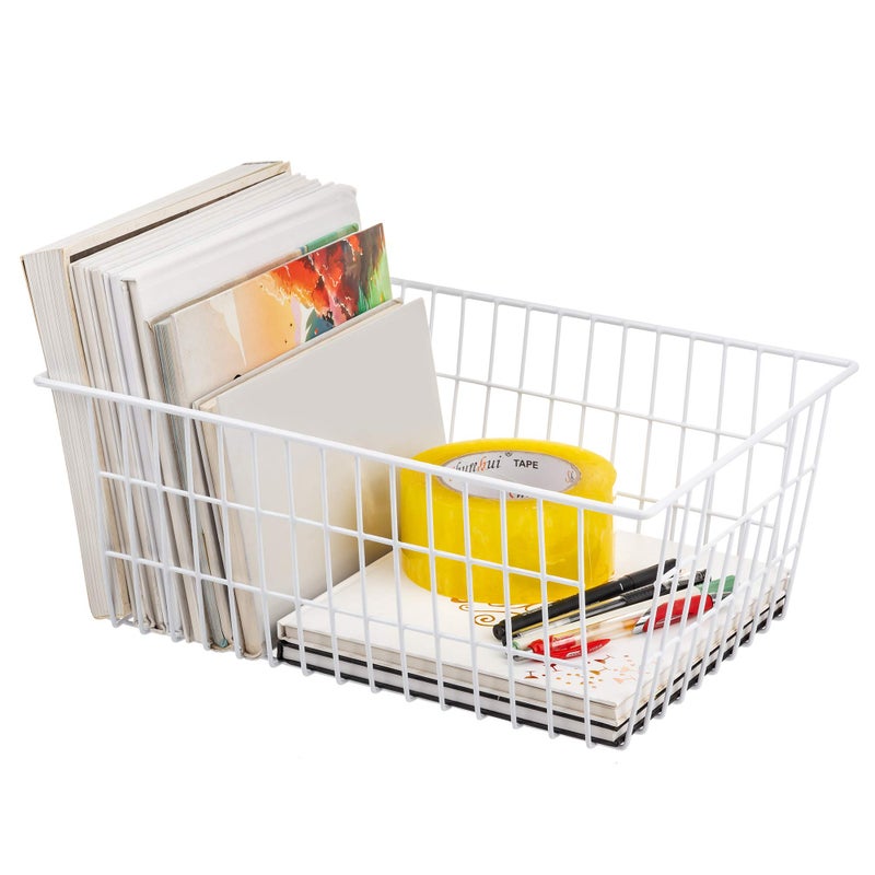 iPEGTOP Wire Storage Freezer Baskets, Set of 2 13.4" Household Organizer Storage Bins Fridge Basket Rack with Handles for Kitchen Cabinets, Pantry, Office, Bathroom Organization - White - Image 4